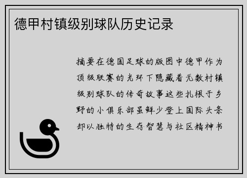 德甲村镇级别球队历史记录