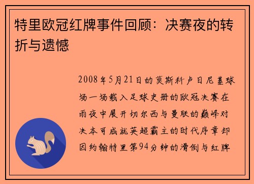 特里欧冠红牌事件回顾：决赛夜的转折与遗憾